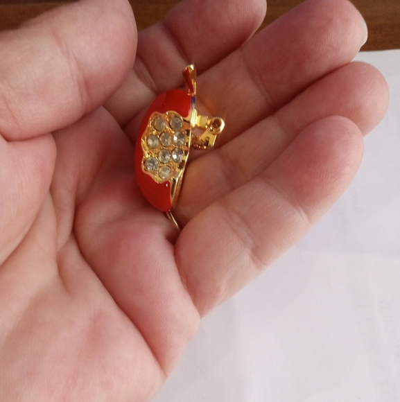 Red Apple Enamel With Rhinestone Bite Pin Brooch Teacher Gift - Picture 5 of 8